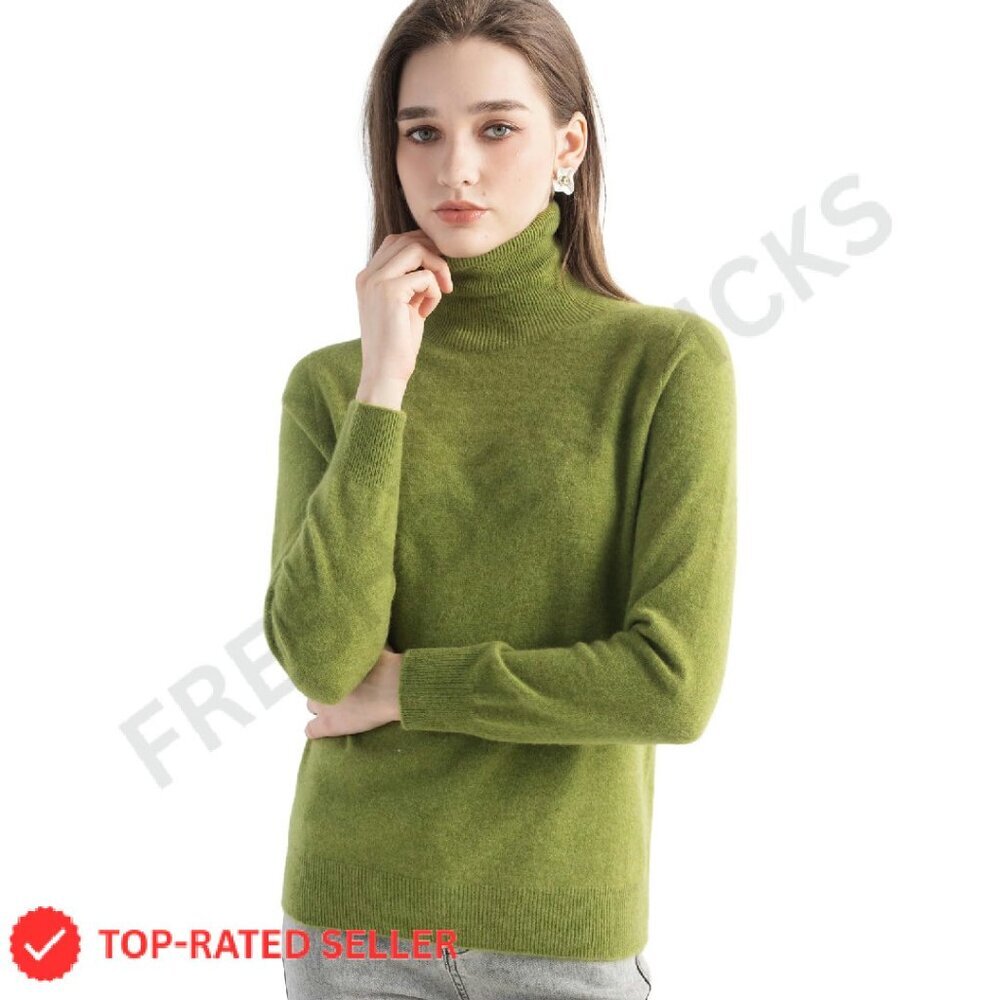 Pure Cashmere Turtleneck Sweater Long Sleeve Soft Warm Winter Knit Pullover
